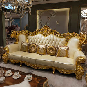 Set Sofa Mewah Gaya Italia, Sofa Eropa Kayu Klasik Mewah dengan Bantal - Product Image 2