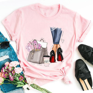 T-shirt da <span class=keywords><strong>Donna</strong></span> a Girocollo Comoda e Ampia con Stampa Ragazza di Città Stile Cartone Animato di Alta Qualità Più Venduta a Prezzi Bassi per Vendita al Dettaglio e all'Ingrosso - Product Image 3