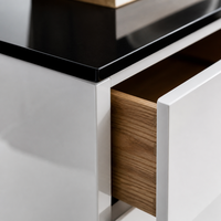 Ensemble meuble TV et table basse en pierre microcristalline de luxe moderne, finition blanc brillant et noir, meuble multimédia pour salon, certifié CE