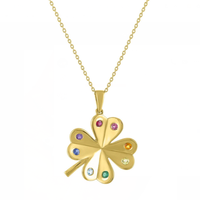 Collier Pendentif Trèfle Arc-en-ciel en Zircon Cubique en Gros, Bijoux Porte-Bonheur Colorés en Zircon, Accessoires de Mode pour Femmes