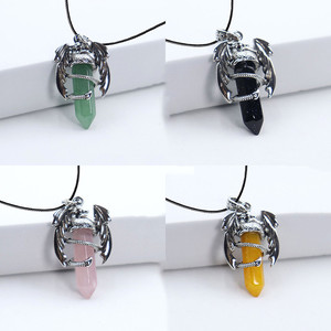 Collana con Ciondolo a Forma di Drago in Cristallo Esagonale di Quarzo Rosa Naturale Vintage, Gioielli Curativi per Donne - Product Image 4