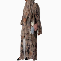 Robe Abaya élégante et tendance pour femmes musulmanes, col rond, en mousseline florale, longueur cheville, style Moyen-Orient, vente chaude directe usine