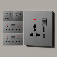 TEP L8 Plaque murale sans cadre en PC gris brossé, simple ou double pôle, IP20, grande plaque, prise de courant 13A multifonction