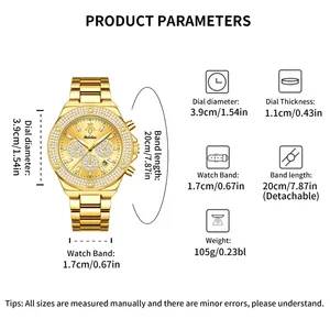 YaLaLuSi Jam Tangan <span class=keywords><strong>Analog</strong></span> Kuarsa Paduan Mewah Wanita Desain Dekorasi Berlian Imitasi Emas Temperamen Jam Tangan Kotak Hadiah Kalender Lengkap - Product Image 5