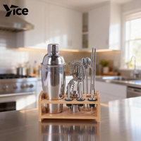 Shaker à cocktails multifonctionnel en acier inoxydable résistant à la corrosion, ensemble de bar 10 pièces, mélangeur à vin, kit de barman avec support de présentation