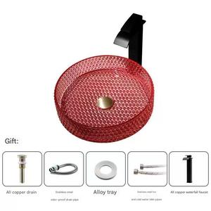 <span class=keywords><strong>Lavabo</strong></span> Redondo de <span class=keywords><strong>Cristal</strong></span> de Lujo Moderno, <span class=keywords><strong>Lavabo</strong></span> Artístico de <span class=keywords><strong>Cristal</strong></span> Templado con Diamantes de Colores y Desagüe para Uso en Baños de Hotel - Product Image 5