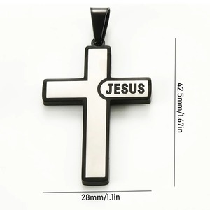 Colliers pendentifs croix Jésus chrétienne pour femmes et hommes, en acier inoxydable, couleur argent, or, noir, amulette porte-bonheur catholique, bijoux de prière - Product Image 2