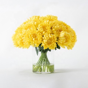 Nouvel Arrivage – Fleurs Artificielles en Soie Chrysanthème <span class=keywords><strong>Jaune</strong></span> <span class=keywords><strong>Pompon</strong></span> Sur Mesure avec Vase en Verre pour Décoration Intérieure – Achat en Gros - Product Image 1