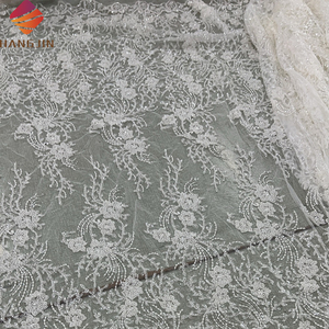 ナイジェリア白レース生地ビーズスパンコール3D花柄刺繍フレンチチュールレース高品質アフリカブライダルウェディングドレス生地 - Product Image 3