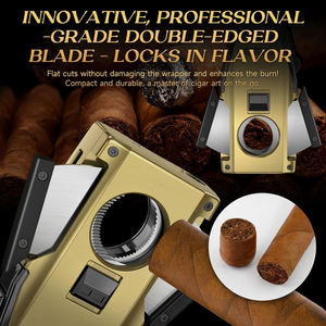 Luxury Metal Cigar <b>Lighters</b> <b>Smoking</b> <b>Accessories</b> Retro Jet Torch <b>Lighter</b> Windproof with Cigar Holder - Product Image 3