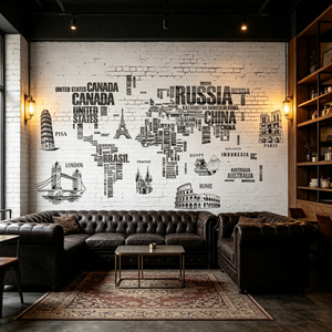 Papel Tapiz Mural con Diseño de Mapa Mundial y Lugares Emblemáticos, Impresión Digital, Fondo de Ladrillo <span class=keywords><strong>Blanco</strong></span>, Papel Tapiz para Decoración de Oficinas, Viajes y Hostales - Product Image 3