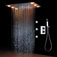 Système de pomme de douche pluie à Led avec Jets de mur, salle de bains, mitigeur thermostatique de douche, double poignée ensemble de douche de pluie
