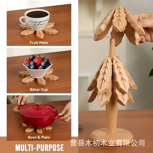 Salvamanteles de madera maciza con forma de árbol, aislante del calor, para ollas, posavasos, adorno de madera, para cuencos, estilo minimalista moderno. - Product Image 2
