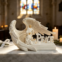 Vente Flash : Scène de Crèche Religieuse de Noël en Résine avec Ailes d'Ange, Figurines Décoratives de la Sainte Famille