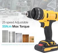 Juego de Taladro 3 en 1 Genérico con 2 Baterías, Luz de Trabajo LED, Control de Velocidad Continuo, 1280 RPM, 35 Nm de Torque Máximo para Proyectos en el Hogar y al Aire Libre