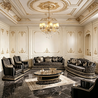 Ensemble de canapés de luxe en or moka élégant, canapé en bois sculpté royal turc avec table basse, design européen, intérieur de villa