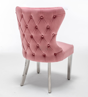 Chaise de salle à manger moderne capitonnée haut de gamme avec anneau de traction tête de lion, revêtement en velours gris, structure en acier inoxydable