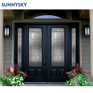Porte d'entrée pivotante double en <span class=keywords><strong>pierre</strong></span> extérieure Sunnysky avec porte d'entrée moderne en acier inoxydable et verre - Product Image 1