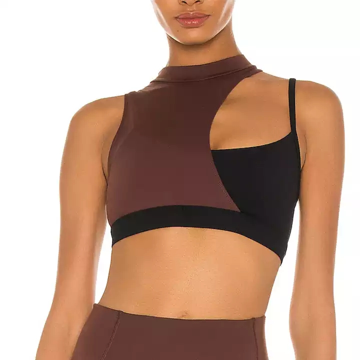 Custom Stylish Sports Wear Tops 73%Polyester 27%Spandex Knitted Yoga Vest Patchwork Sexy Sports Bra