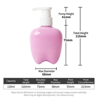 Flacon distributeur en PET de 130 ml en forme de dent pour sérum de soin de la peau, bain de bouche, shampoing – Contenant de voyage personnalisable, rechargeable et anti-fuite 24 mm