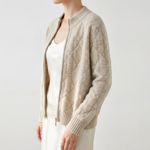 Cardigan in <span class=keywords><strong>Cashmere</strong></span> da <span class=keywords><strong>Donna</strong></span> con Zip, Collo Alto, Lavorazione a Trecce, Maglione Spesso per l'Ufficio in Inverno - Product Image 1