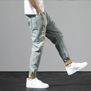 OEM Jeans fins d'été personnalisés style décontracté déchiré neuf points pantalons slim pantalon de mendiant usine de jeans de haute qualité - Product Image 4