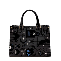 Sac à main gothique personnalisé avec logo, petit MOQ 50 pièces, motif sorcellerie tendance, sac fourre-tout de luxe noir à bandoulière pour marques en ligne