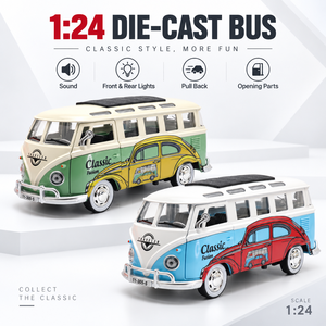 Modèle de voiture miniature rétro classique <span class=keywords><strong>T1</strong></span> à l'échelle 1:24, avec portes ouvrables, son et lumière, style fourgon vintage - Product Image 2