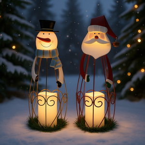 Paquete de 2 Faroles de Metal con Luces LED de Santa Claus, Decoración Navideña para el Hogar, Iluminación Decorativa para la Temporada Festiva - Product Image 2