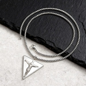 Collana con Crocifisso Triangolare in Acciaio Inox 316L per Uomo, Ciondolo a Croce di Gesù, Gioielli Religiosi Gotici con Catena a Maglia, Impermeabile - Product Image 5