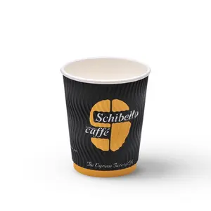 Tek kullanımlık sıcak içecek kolu 8 oz siyah kağıt kahve bardağı