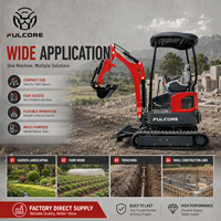 Mini-excavatrice FULCORE CE EPA EuroV certifiée ISO, 2 tonnes, châssis de 1,15 m, chenilles en caoutchouc, utilisation en aménagement paysager, en verger