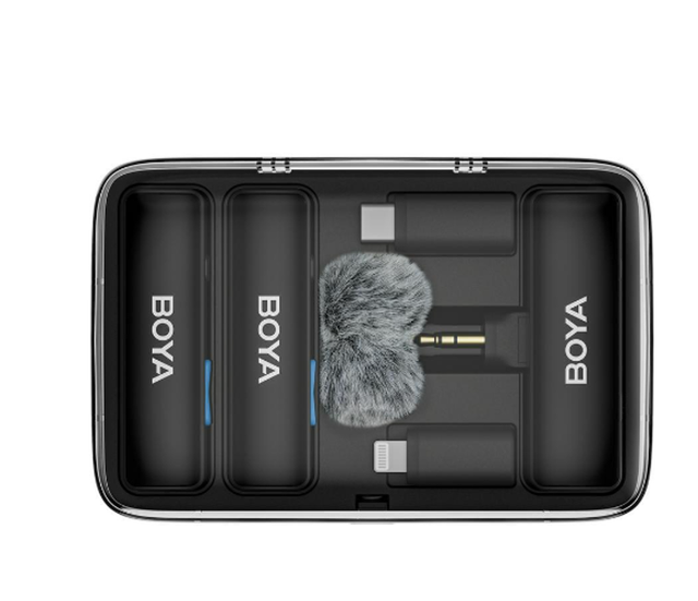 BOYALINK 2 in 1 Wireless Lavalier Microphone Noise Cancelling Lapel Mic with Charging case for iPhone Type-C Smartphones Camera