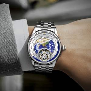 Première commande livraison gratuite montres mécaniques automatiques personnalisées pour hommes mode Blue Earth étanche Tourbillon montre pour hommes - Product Image 5
