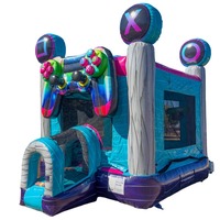 Château gonflable Glitch Gamer avec toboggan aquatique, thème manette de jeu, combo gonflable avec toboggan