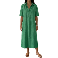 Robes décontractées à manches courtes pour femmes, printemps-été, col polo, en coton et lin, fabrication sur mesure ou logo ODM