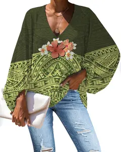 Goedkope Polyester Stof Chiffon Tops Shirt Print Polynesische Tahiti Stijl Dames Casual Losse Blouses Casual Plus Size Vrouwen