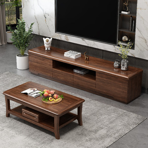 Solid Wood <b>Walnut</b> <b>Coffee</b> <b>Table</b> And Tv Cabinet Combination Living Room Storage Set Floor Standing New Chinese Style - Product Image 1