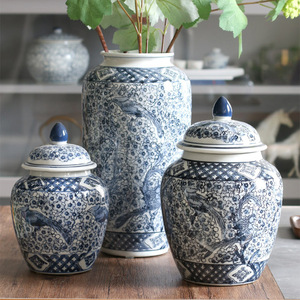 Vaso in <span class=keywords><strong>Ceramica</strong></span> <span class=keywords><strong>Blu</strong></span> e Bianco Antico Personalizzato, Ornamento Nordico per la Casa, Vaso per Fiori, Decorazione Domestica - Product Image 3