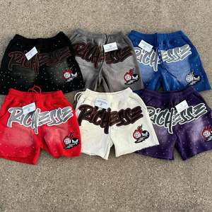 ड्रॉस्ट्रिंग पफ प्रिंट शॉर्ट्स स्ट्रीटवियर स्ट्रेटवियर, पुरुषों के लिए खराब कपास फ्रेंच टेरी स्वेट शॉर्ट्स - Product Image 2