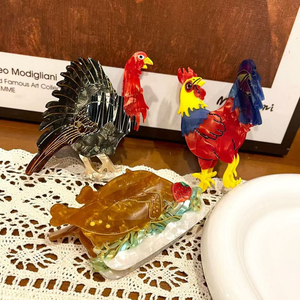 Fermaglio per capelli in acetato a forma di gallo, design creativo a tema animale, lussuoso fermaglio a pinza a forma di gamba di pollo per uso quotidiano - Product Image 4