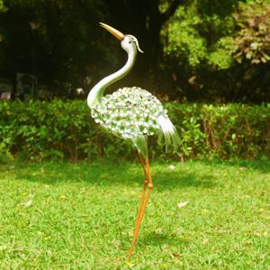 2 Pièces Statues de Grue à Fleurs en Métal Support de Hérons Verts Décorations de Jardin Colorées pour l'Extérieur Matériaux Durables pour l'Accent Mural - Product Image 2