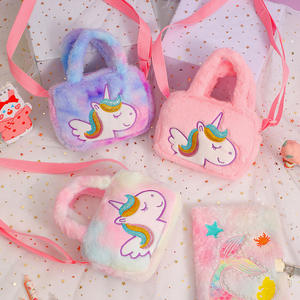 Vente en gros prix d'usine vente en gros enfants mignon <span class=keywords><strong>licorne</strong></span> rose coeur en peluche sac à main petite fille moelleux sac à bandoulière - Product Image 1