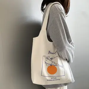 2024 नई शैली अनुकूलित थोक पुन: प्रयोज्य छात्र कॉटन शोल्डर शॉपिंग बैग प्यारा कार्टून प्रिंट ऑर्गेनिक कैनवास टोट बैग