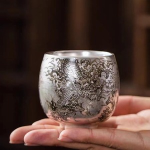 Silver Dragon Master Cup 999 Pure Silver Round Kung Fu <b>Tea</b> Cup For Tasting And Meditation With Gift <b>Box</b> - Product Image 1