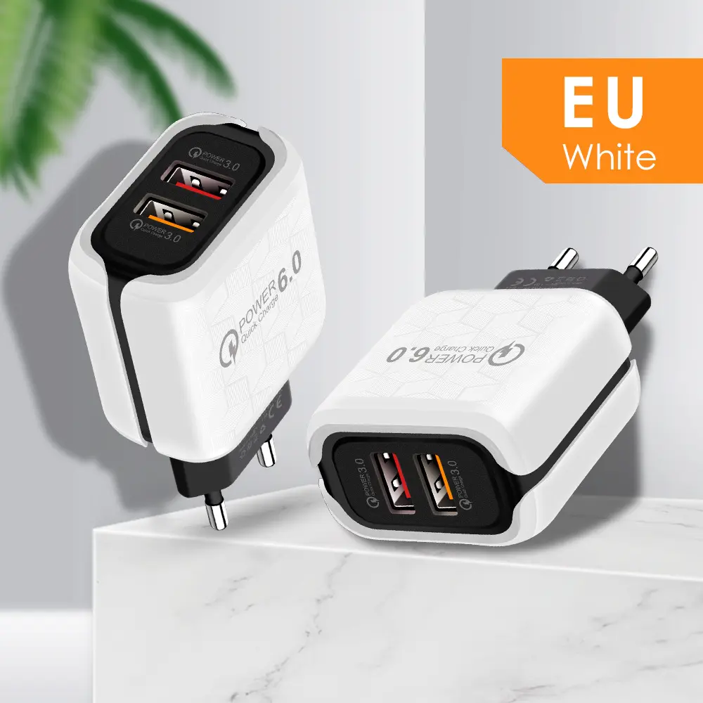 뜨거운 판매 2USB 휴대 전화 다기능 충전기 6A 듀얼 QC3.0 LED 조명 영국 EU 미국 애플, 삼성