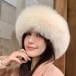 Cappello da pescatore in pelliccia di visone e volpe elegante cappello invernale con tesa in pelliccia di volpe, cappello di pelliccia che lusinga il viso - Product Image 1