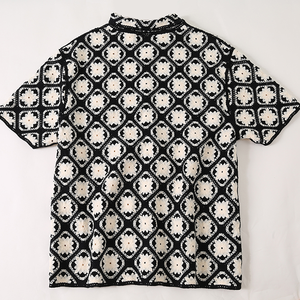Verano de gran tamaño ahueca hacia fuera Jacquard Polo Knitwear Crochet Casual hombres de manga corta <span class=keywords><strong>Cardigan</strong></span> - Product Image 1