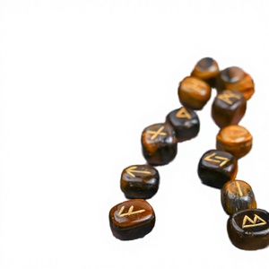 Good Quality Promotional <b>Polished</b> Obsidian Engraved Waterproof Lettering Divination <b>Black</b> Stones Velvet Bags Instruction Manuals - Product Image 4