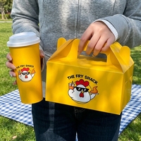 Caja Plana de Cartón con Asa para Comida para Llevar, Ecológica y Personalizada, para Aperitivos y Pollo Frito